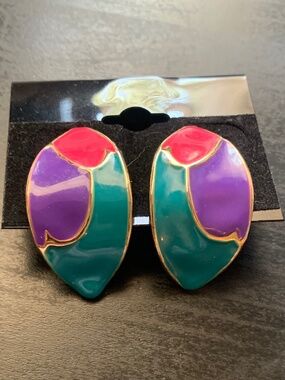 Vintage Curved Enamel Earrings